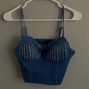 Denim Cropped Bling Top